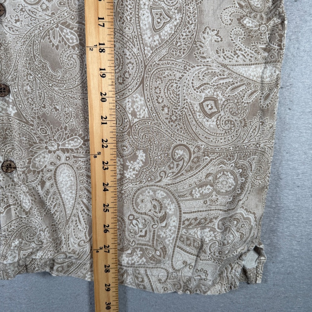 Tommy Bahama Mens Short Sleeve Paisley Camp Shirt Tan Cream Button Up Medium - Picture 6 of 11